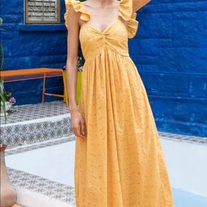 Embroidered Eyelet Maxi Dress in Mustard NWT